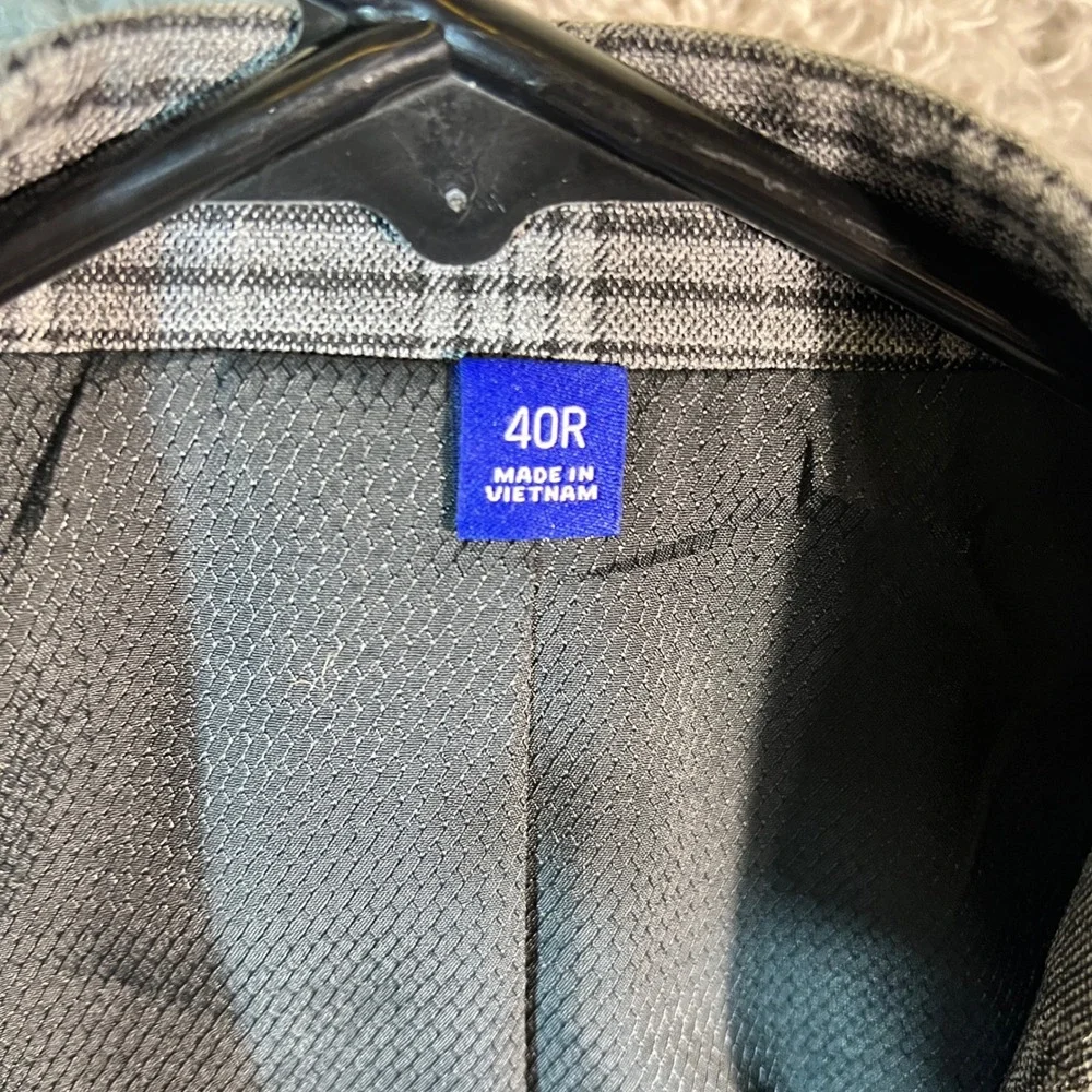 Apt. 9 Blazer Mens 40R Grey Glen Plaid Premier Flex Slim Fit Sport Coat